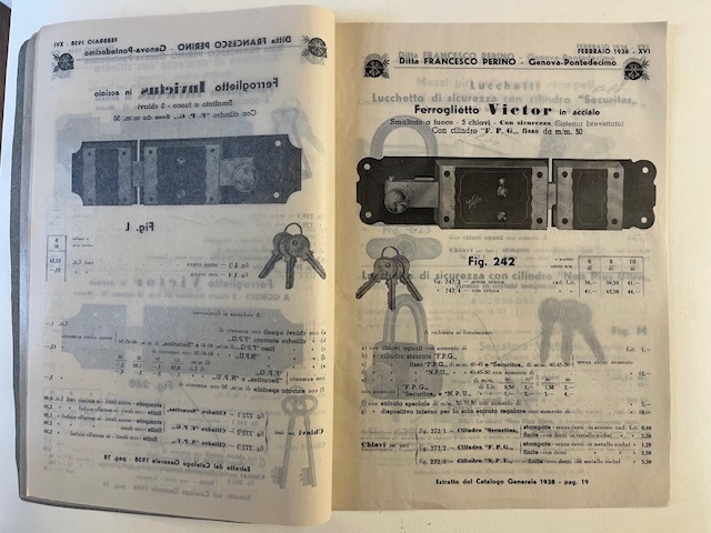 Premiata Fabbrica Serrature di sicurezza Ditta Francesco Perino, Genova, Pontedecimo. Estratto dal catalogo generale 1938